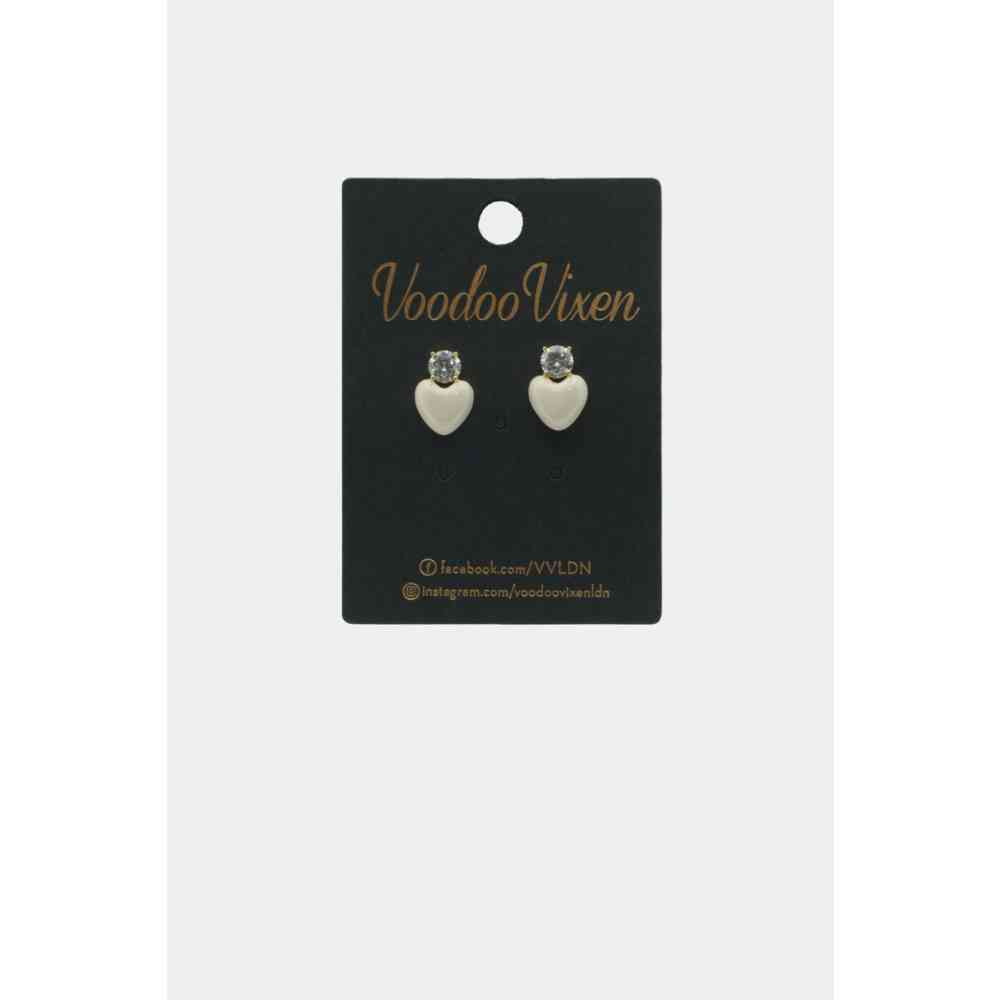 Voodoo Vixen - Heart And Diamond Stud Des boucles d'oreilles - Blanc